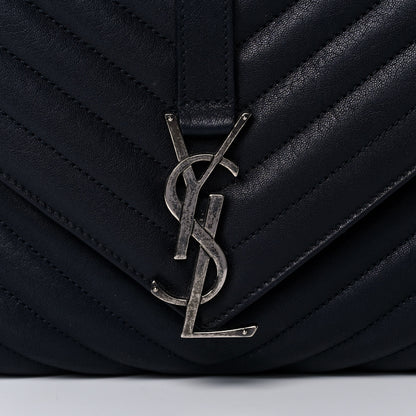 Saint Laurent Sheepskin Matelasse Chevron Monogram Large College Satchel Navy Blue 10 of 16