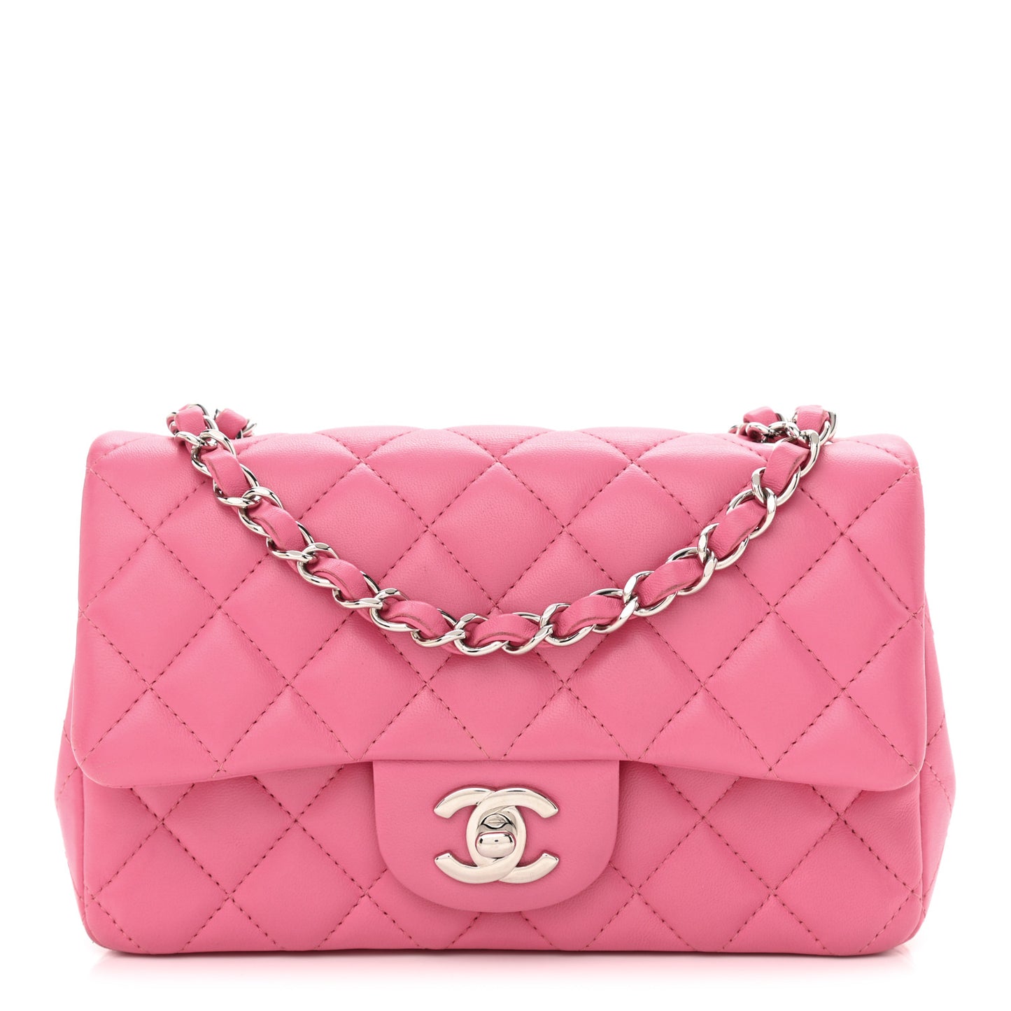 Lambskin Quilted Mini Rectangular Flap Dark Pink