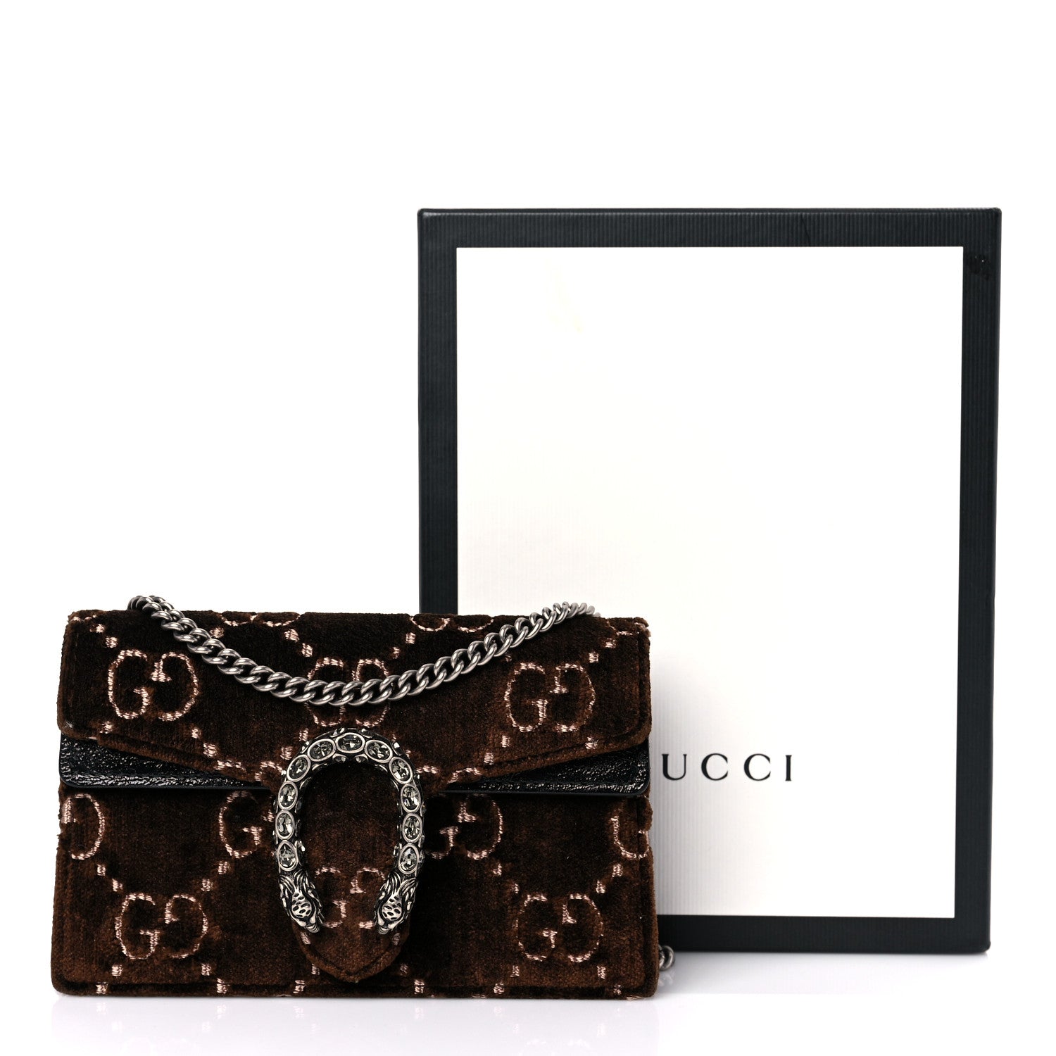 Gucci Velvet Skipper Crystal GG Monogram Super Mini Dionysus Shoulder Bag Brown Black Black Diamond 11 of 11