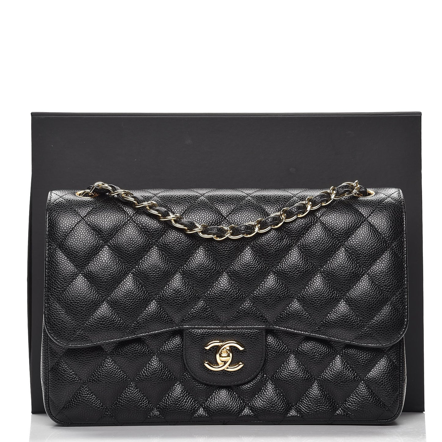 Caviar Quilted Jumbo Double Flap Black