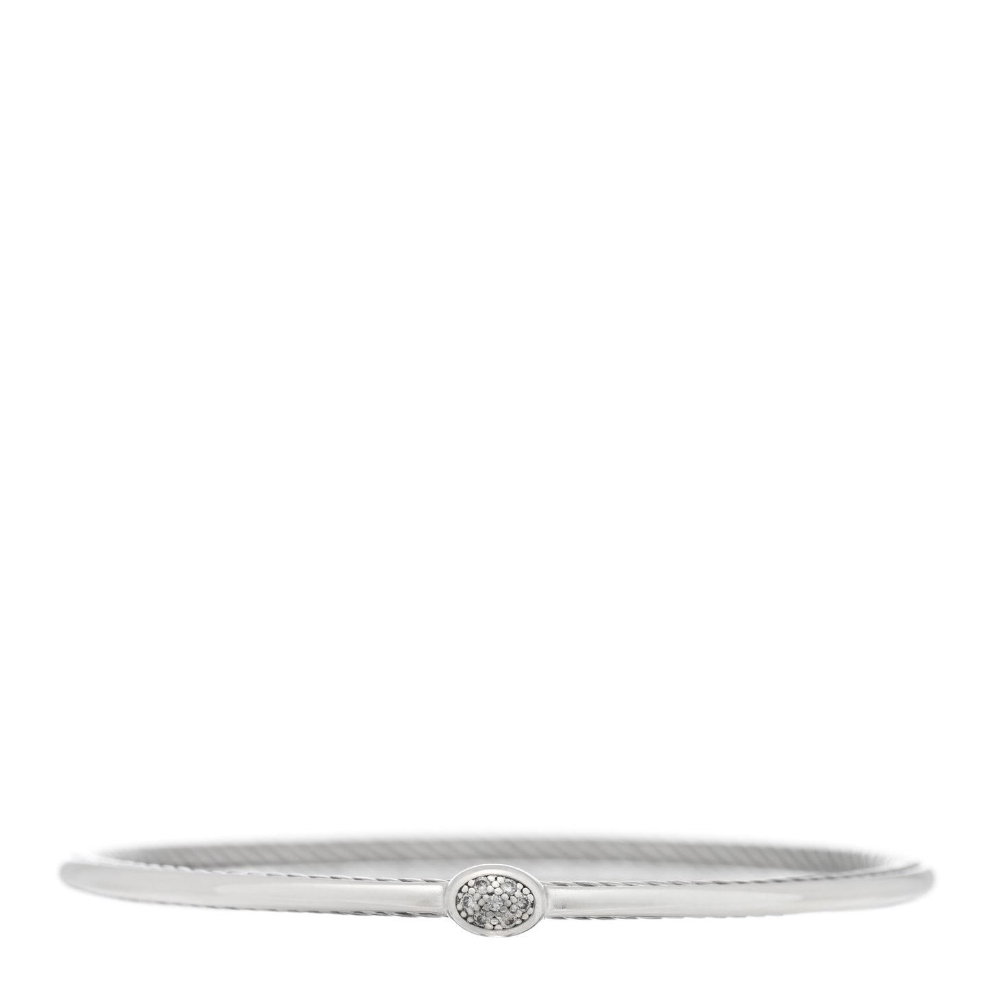 Sterling Silver Diamond 3mm Oval Cable Bangle Bracelet