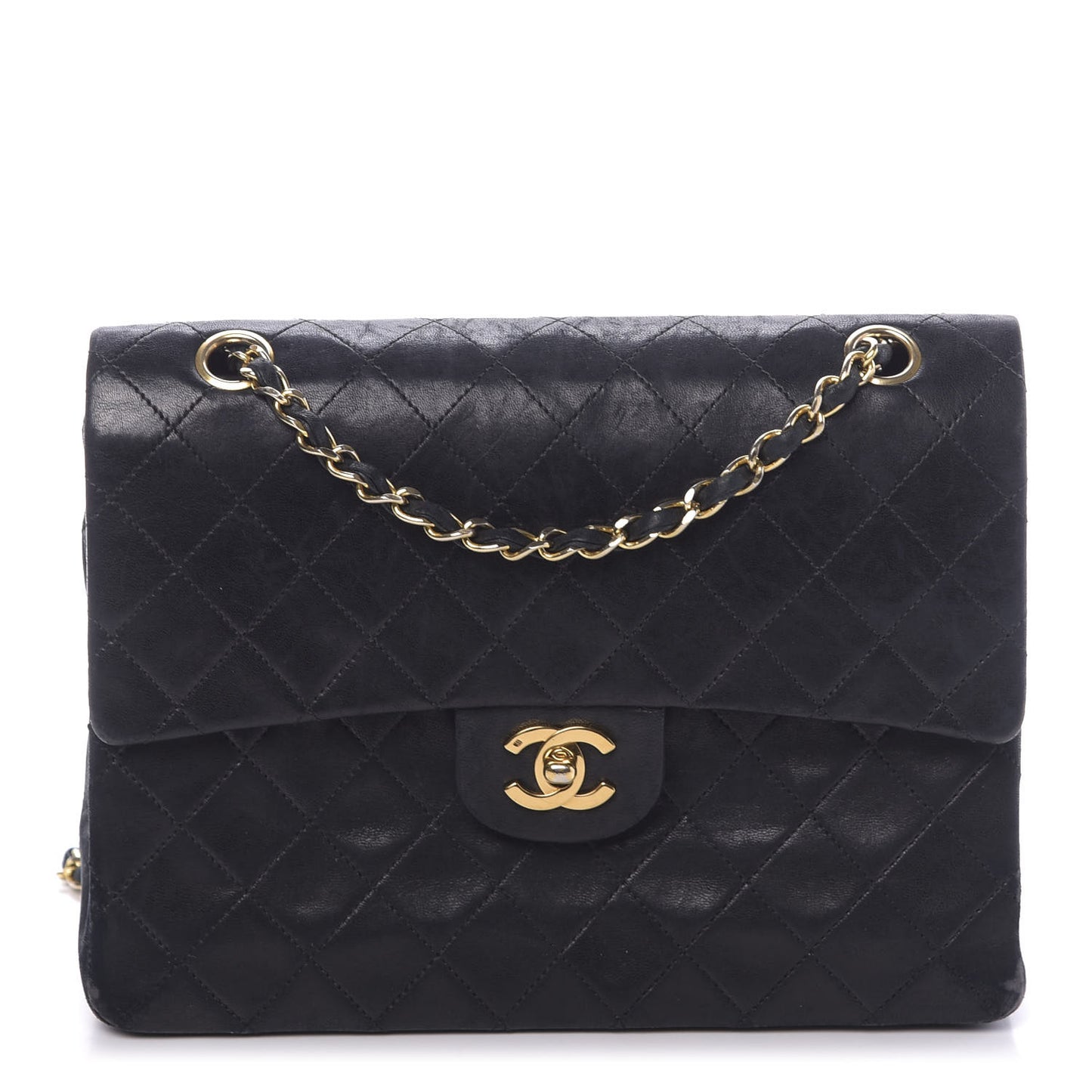 Lambskin Quilted Medium Double Flap Black