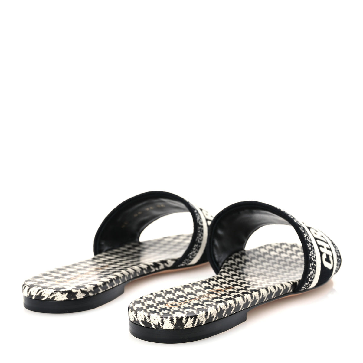 Canvas Millefiori Embroidered Dway Flat Slide Sandals 36 Black White