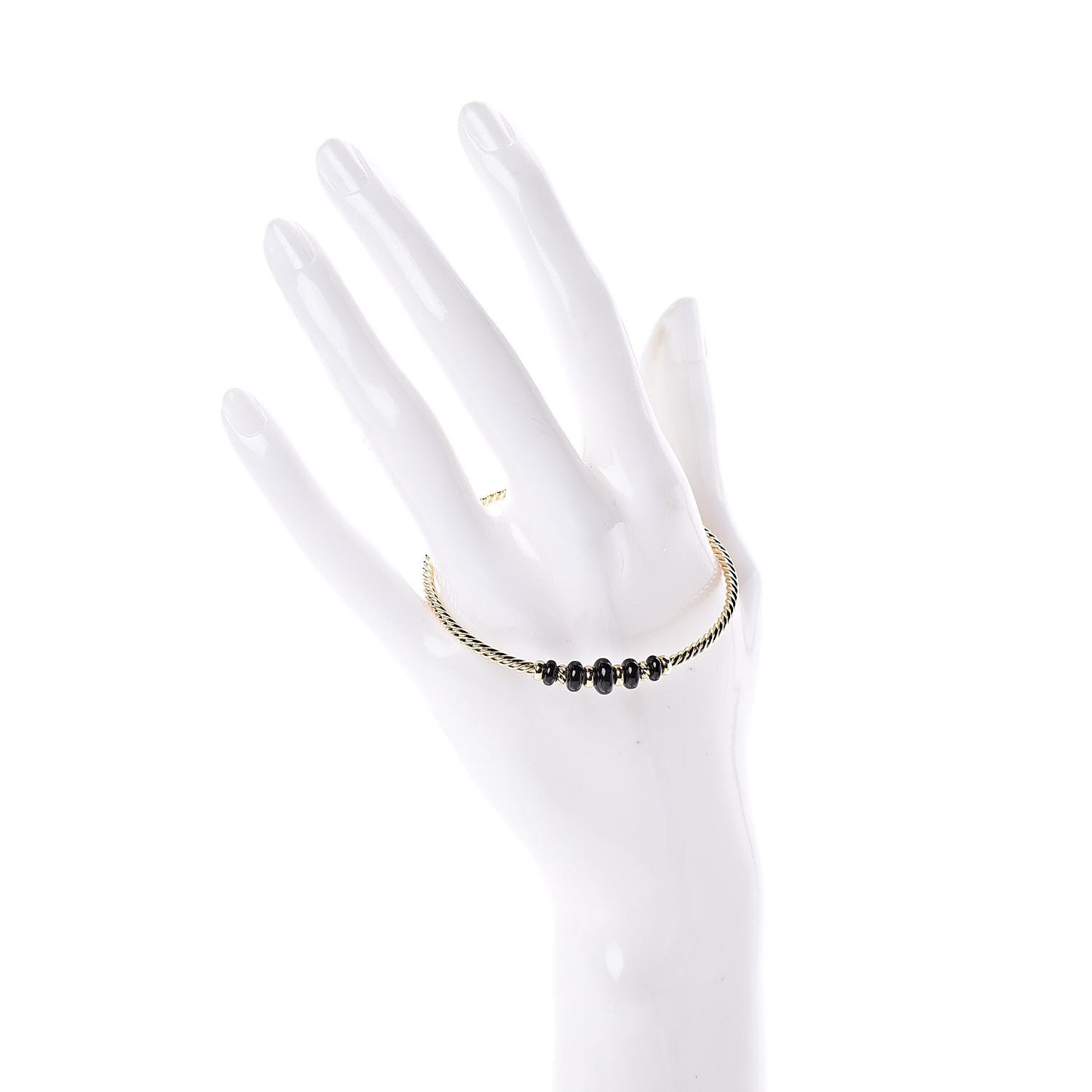 18K Yellow Gold Black Onyx Rio Rondelle Cabled Cuff Bracelet