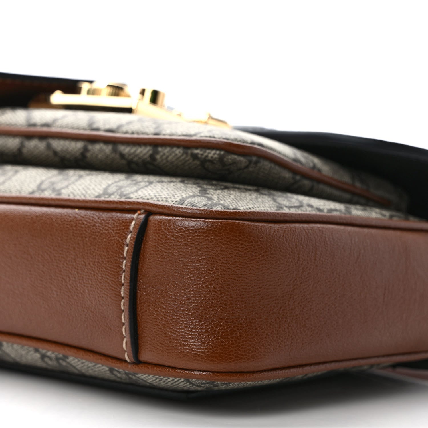 Gucci GG Supreme Monogram Calfskin Padlock Flap Pocket Shoulder Bag Beige Black Cuir 8 of 8