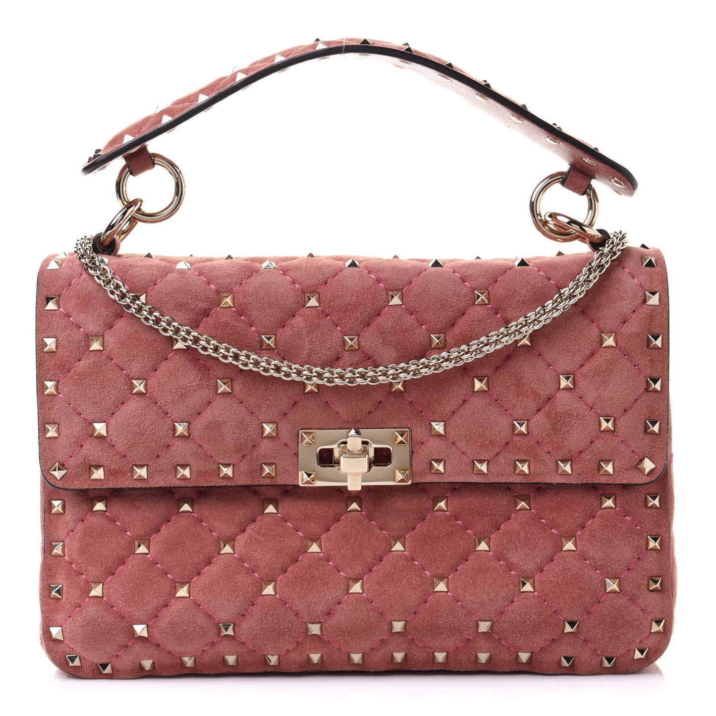 Suede Medium Rockstud Spike Shoulder Bag Antico Rosa
