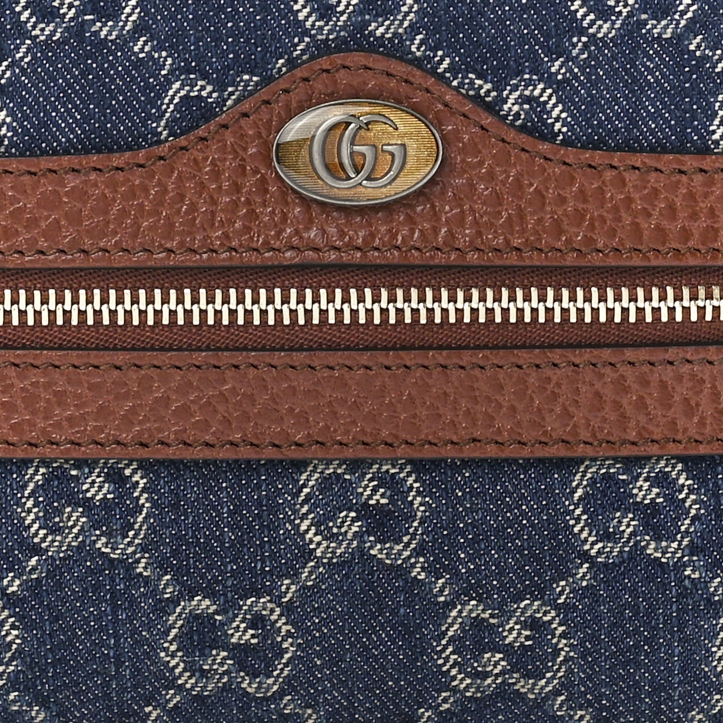 New Denim GG Monogram Dollar Calfskin Mini Ophidia Shoulder Bag Blue Tea Cuir Epilog