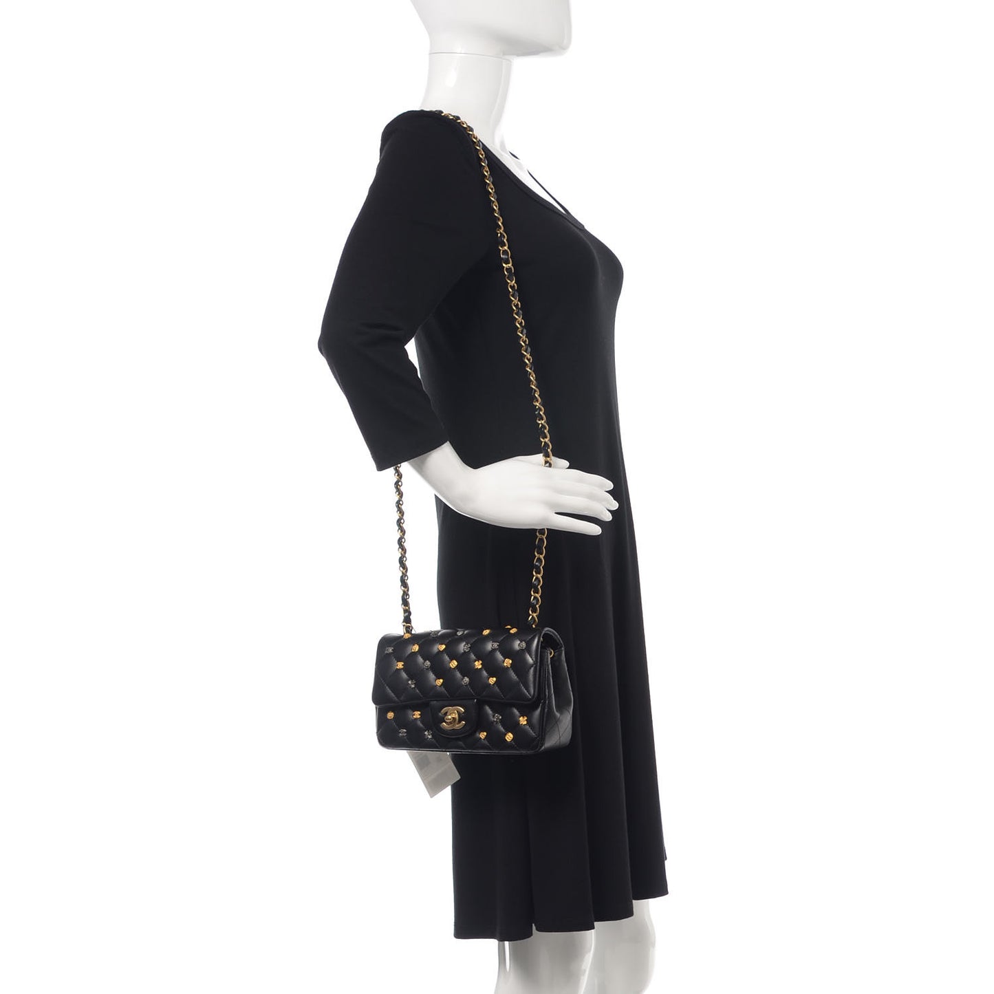 Lambskin Quilted Studded Mini Rectangular Flap Black