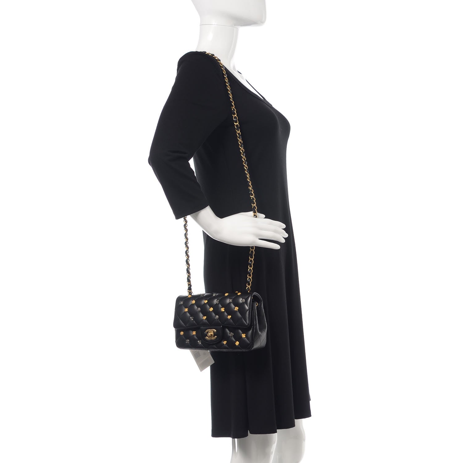 Chanel Lambskin Quilted Studded Mini Rectangular Flap Black 2 of 10