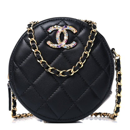 Chanel Lambskin Quilted Zirconium Round Clutch With Chain Black 1 of 11