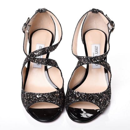 Jimmy Choo Coarse Glitter Emily 85 Sandals 38.5 Black 5 of 9