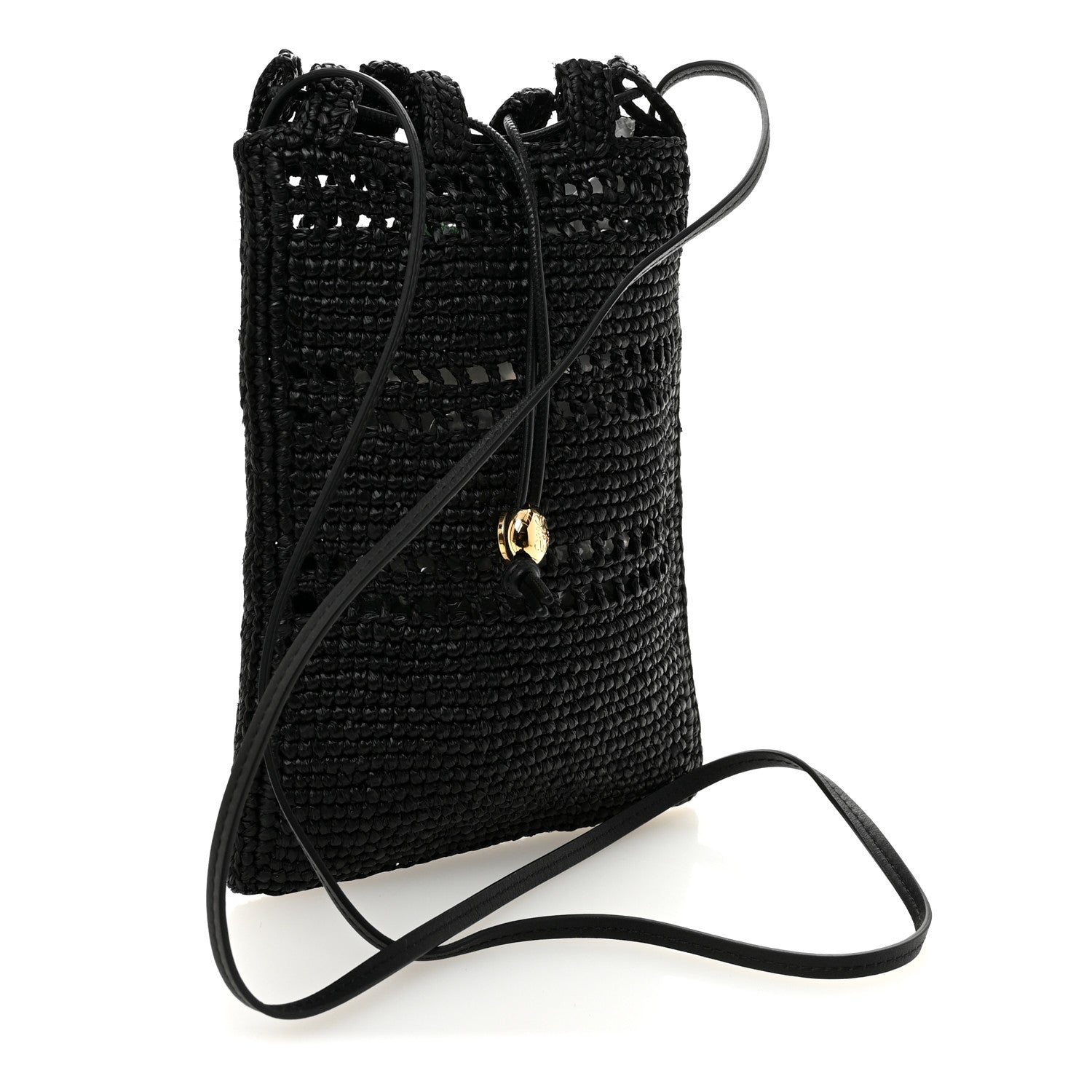 Loewe Raffia Logo Drawstring Pocket Crossbody Black 3 of 10