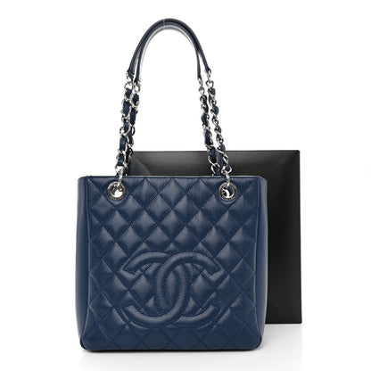 Chanel Caviar Quilted Petit Shopping Tote PST Navy Blue 13 of 13