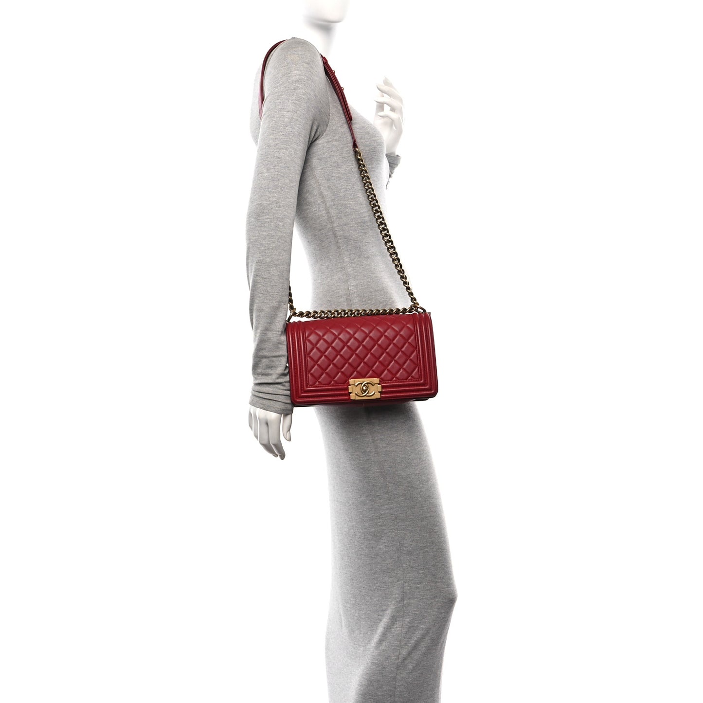 Lambskin Quilted Medium Boy Flap Red