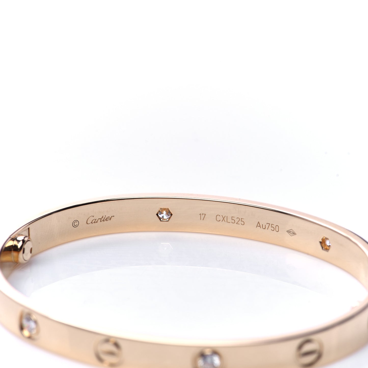 18K Yellow Gold 4 Diamond LOVE Bracelet 17