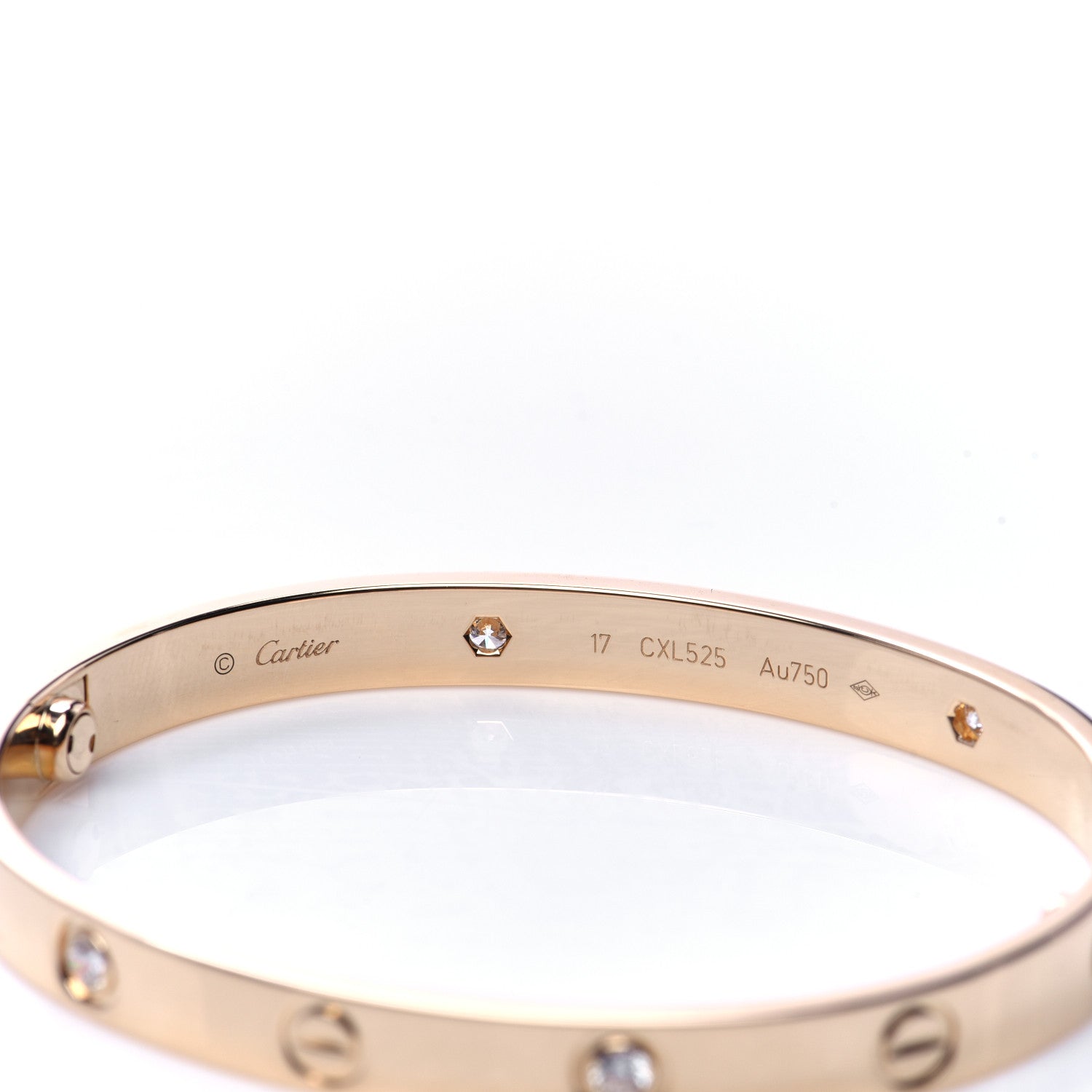 Cartier 18K Yellow Gold 4 Diamond LOVE Bracelet 17 5 of 6