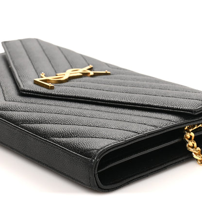Saint Laurent Grain De Poudre Matelasse Chevron Monogram Chain Wallet Black 9 of 9
