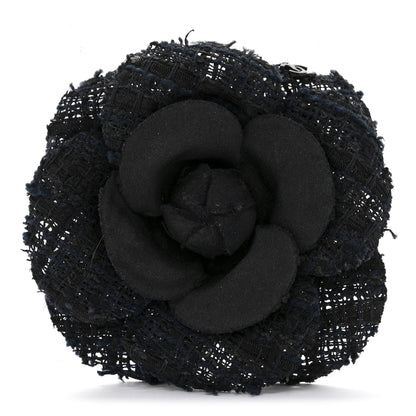 Chanel Tweed Camellia Pin Brooch Navy Blue 1 of 3