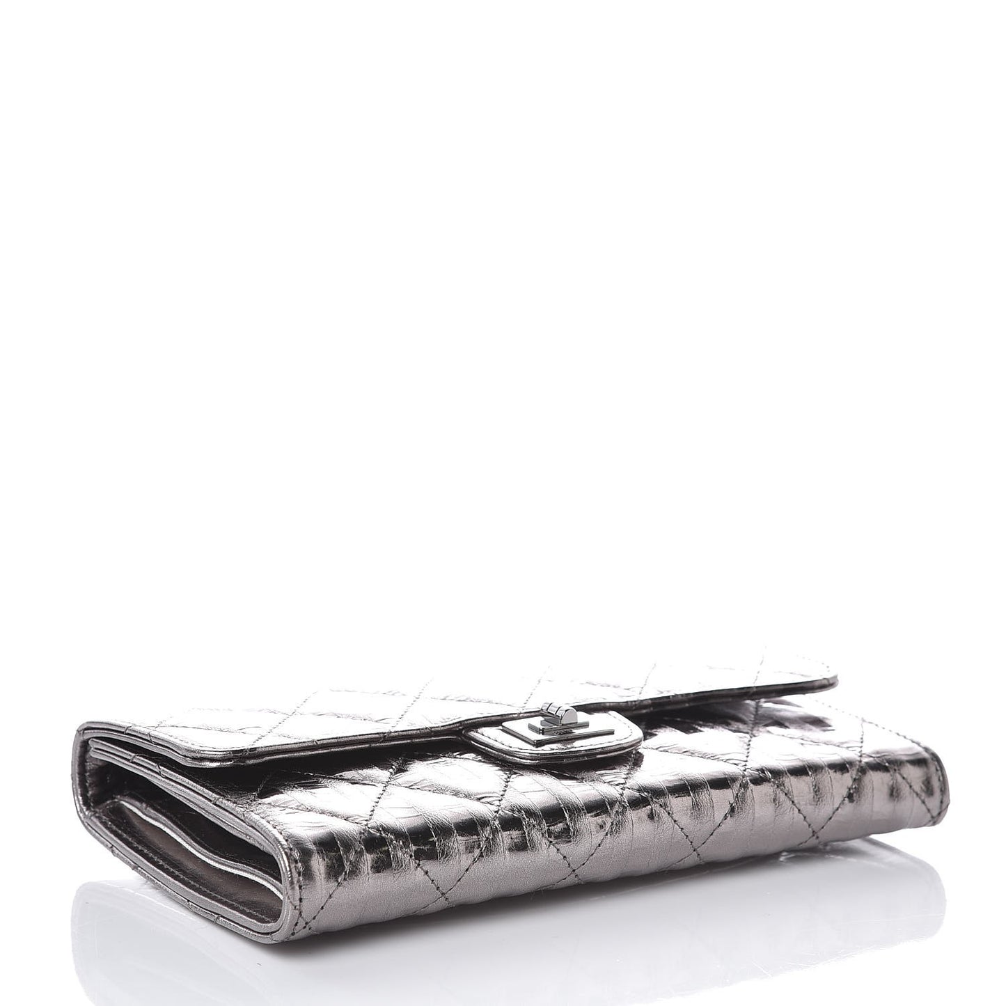Metallic Striped Calfskin Reissue Wallet Dark Silver