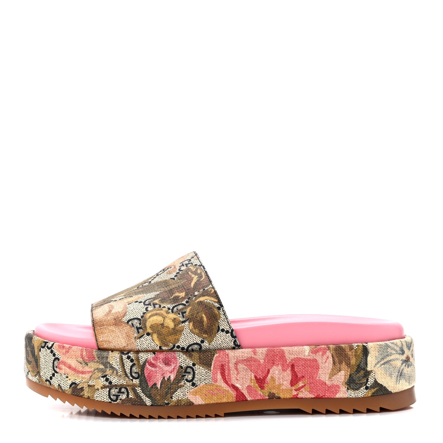 Gucci GG Supreme Monogram Water Flora Angelina Platform Slide Sandals 39.5 Beige Blue Multicolor 1 of 9