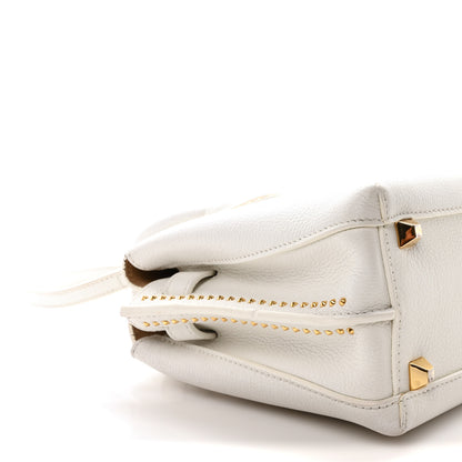 MCM Grained Calfskin Studded Mini Milla Tote White 9 of 10