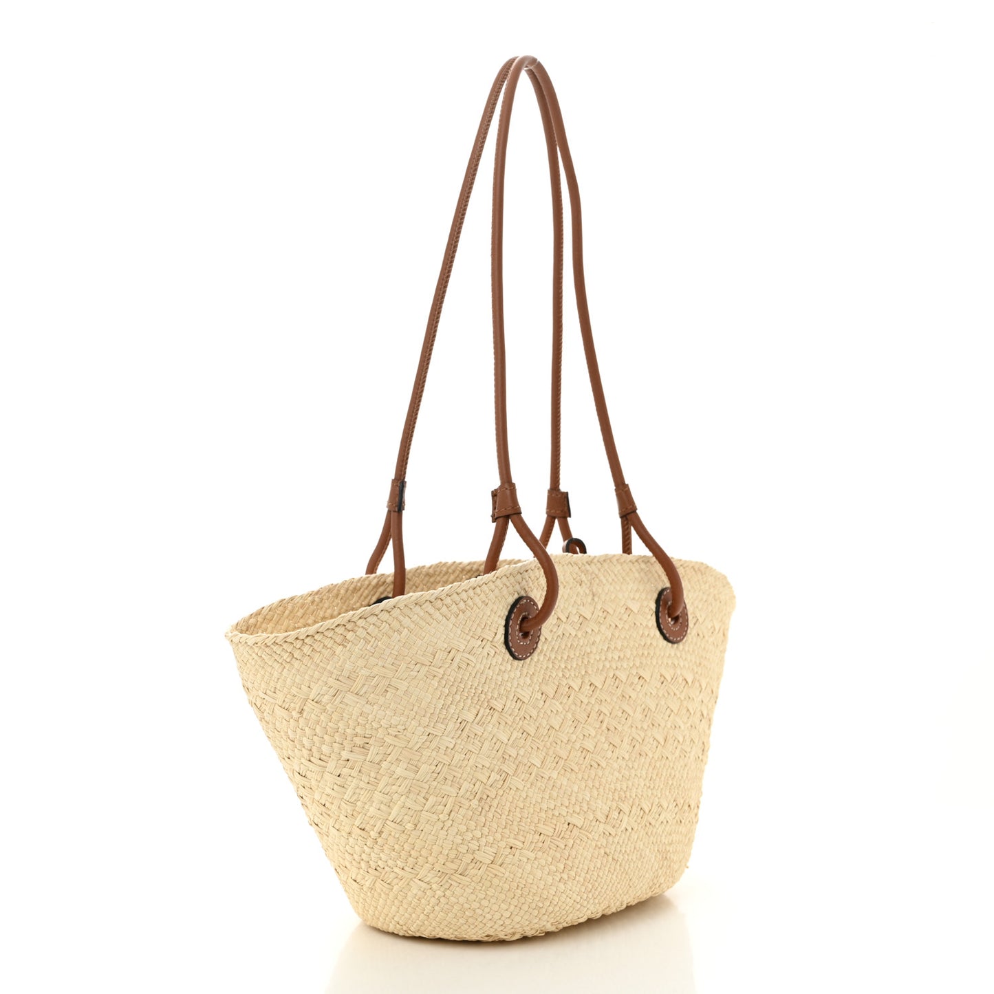 Calfskin Raffia Paulas Ibiza Small Anagram Basket Tote Bag Natural Tan