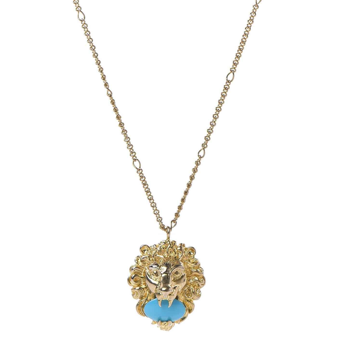 Metal Brass Swarovski Lion Head Necklace Gold Turquoise