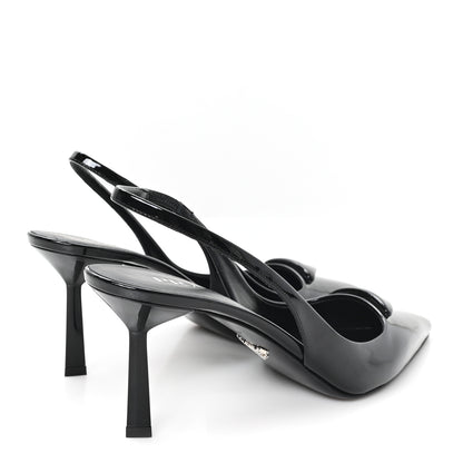 Prada Vernice Logo Pointed Toe Slingback Pumps 40 Black 6 of 10