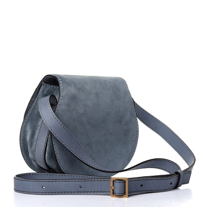 Chloe Suede Calfskin Braided Mini Marcie Round Crossbody Bag Cloudy Blue 2 of 10