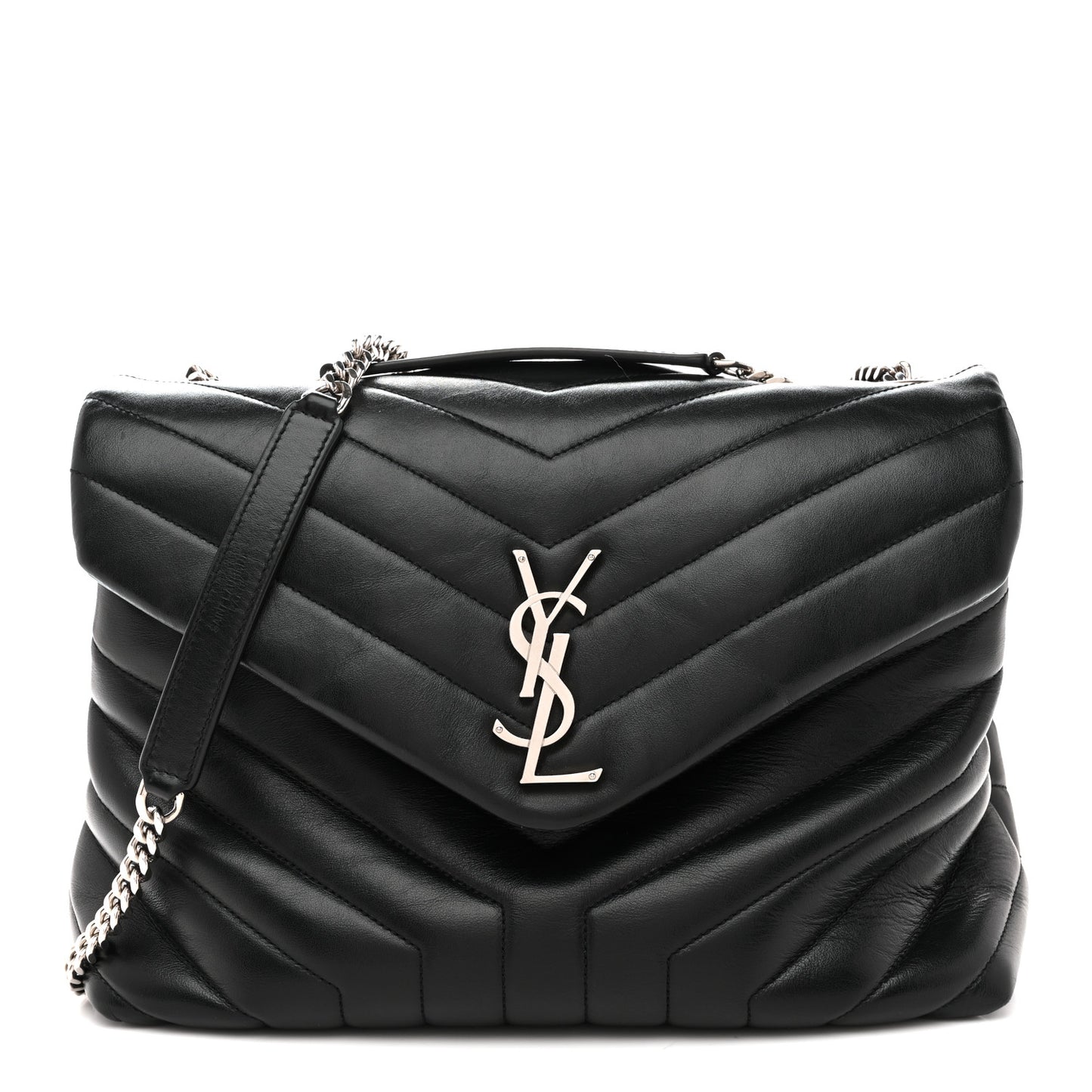 Calfskin Y Quilted Monogram Medium Loulou Chain Satchel Black