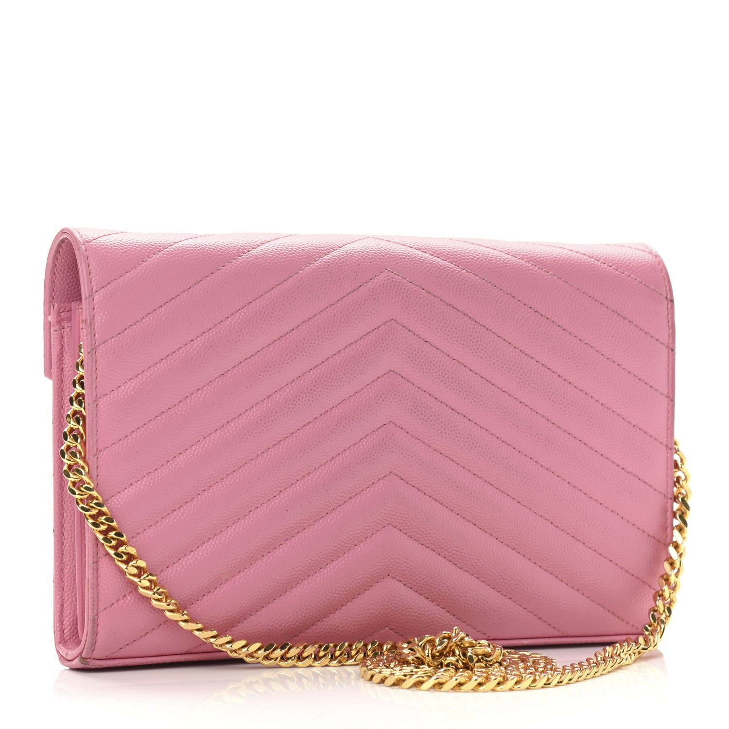 Saint Laurent Grain De Poudre Matelasse Chevron Monogram Chain Wallet Indian Pink 3 of 13