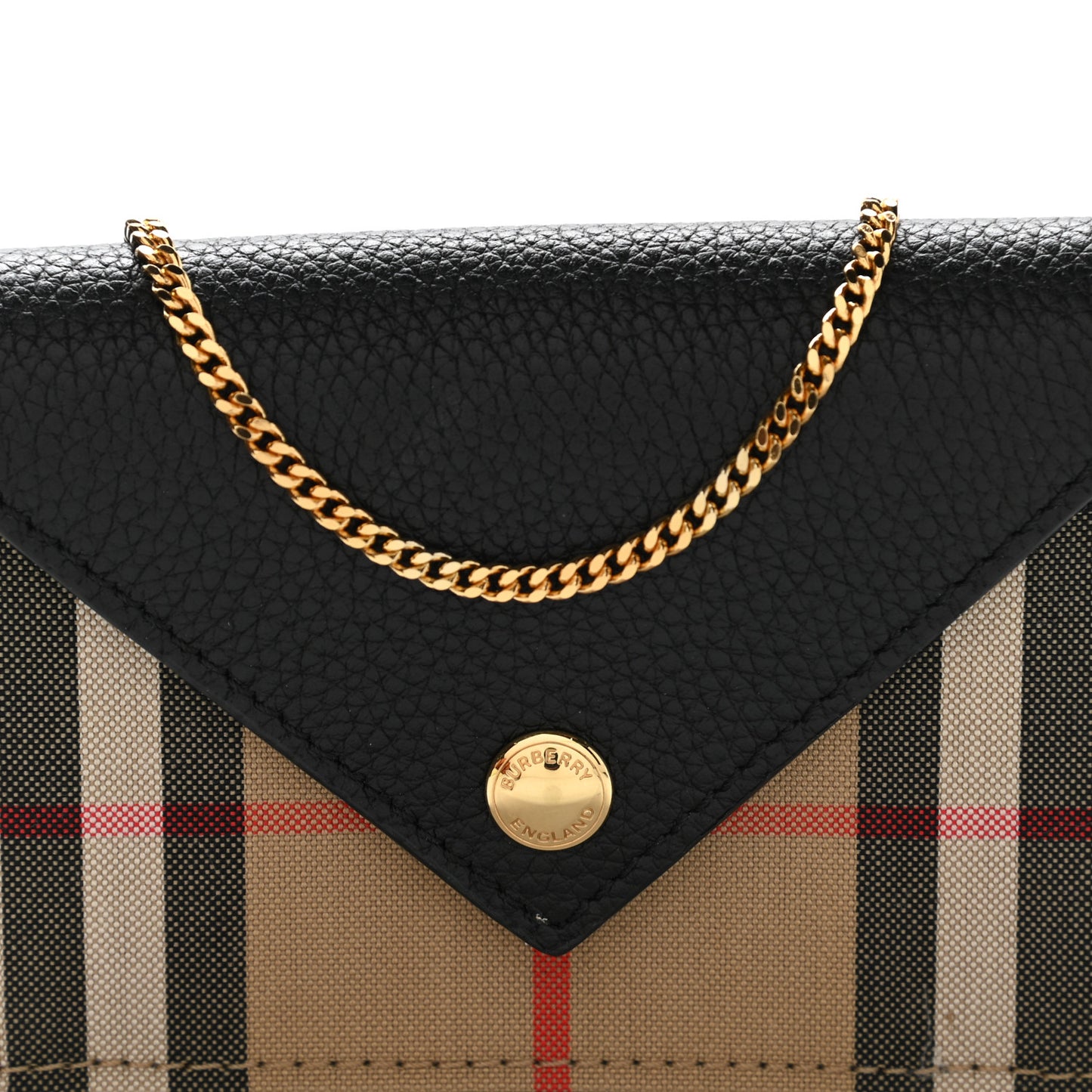 Grainy Calfskin Vintage Check Jade Card Case On Chain Black