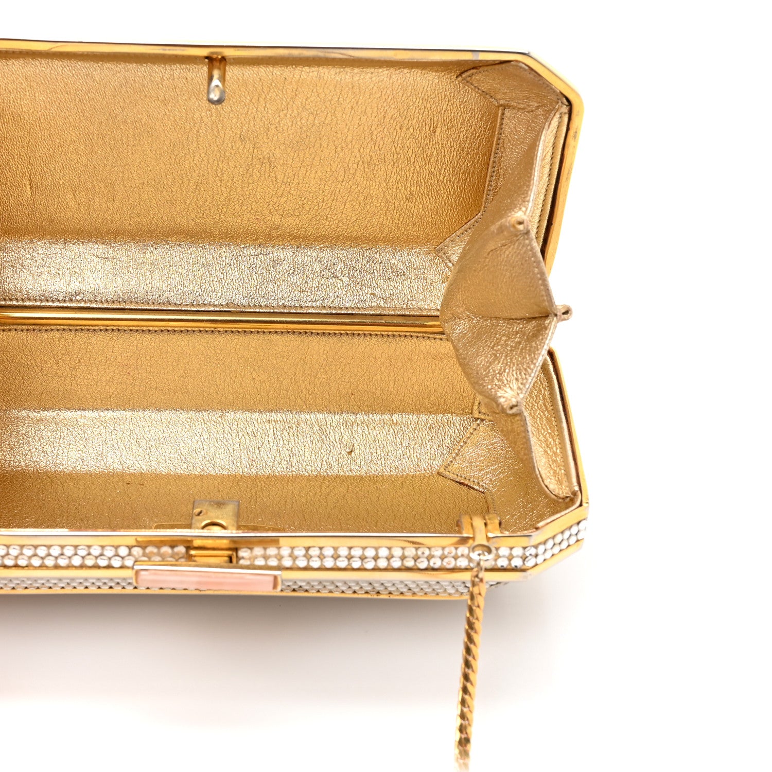 Judith Leiber Swarovski Crystal Minaudiere Clutch Silver Gold 6 of 13