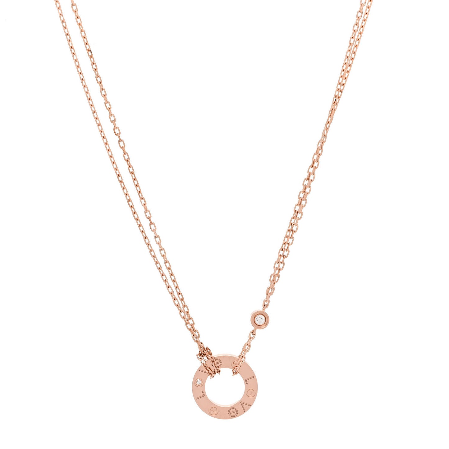 18K Pink Gold 2 Diamond LOVE Necklace