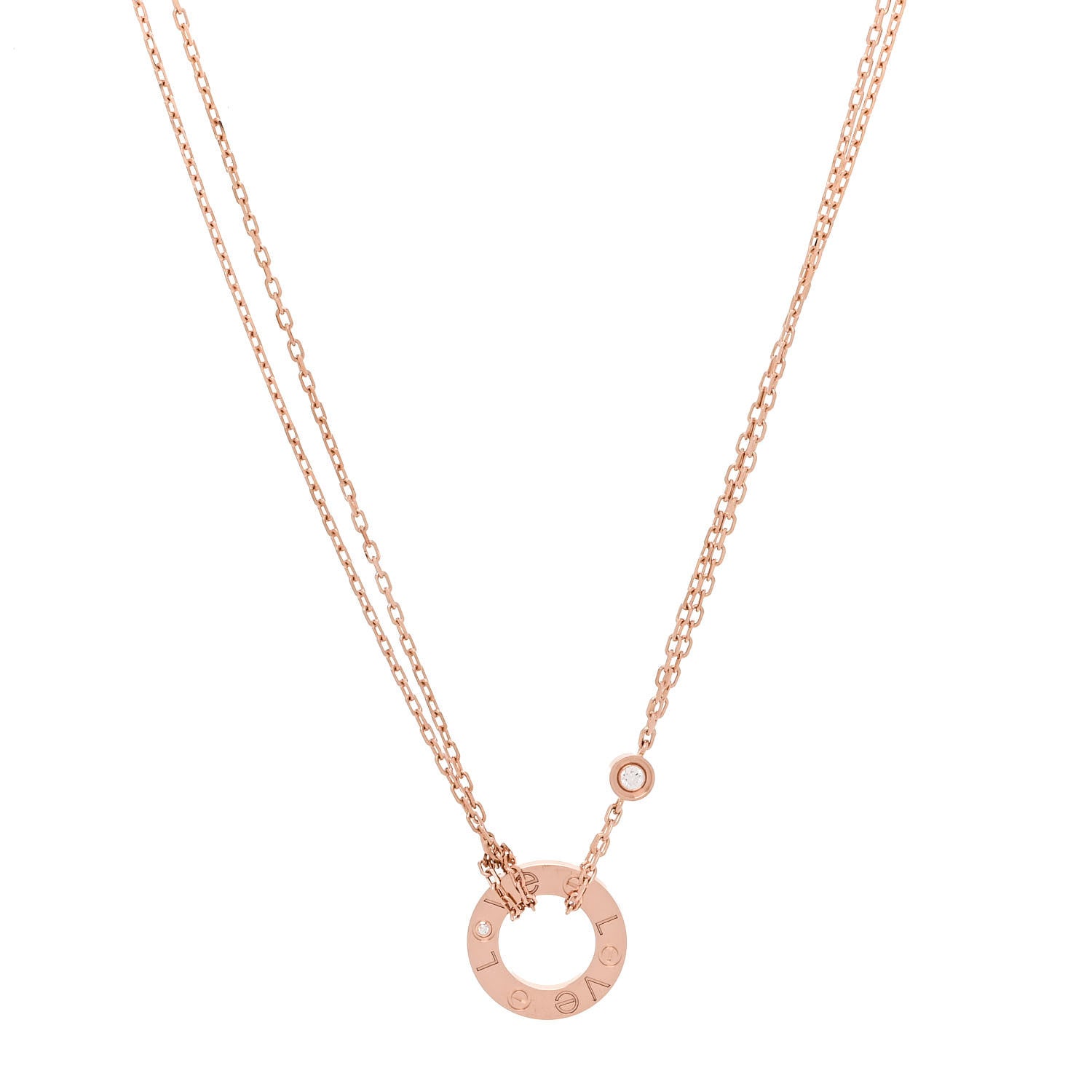 Cartier 18K Pink Gold 2 Diamond LOVE Necklace 1 of 6