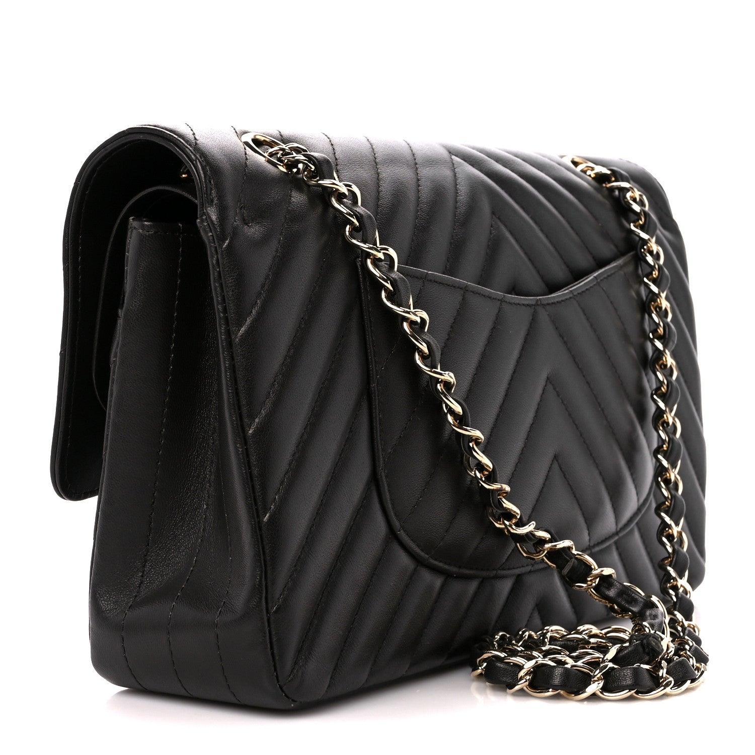 Chanel Lambskin Chevron Quilted Medium Double Flap Black 3 of 11