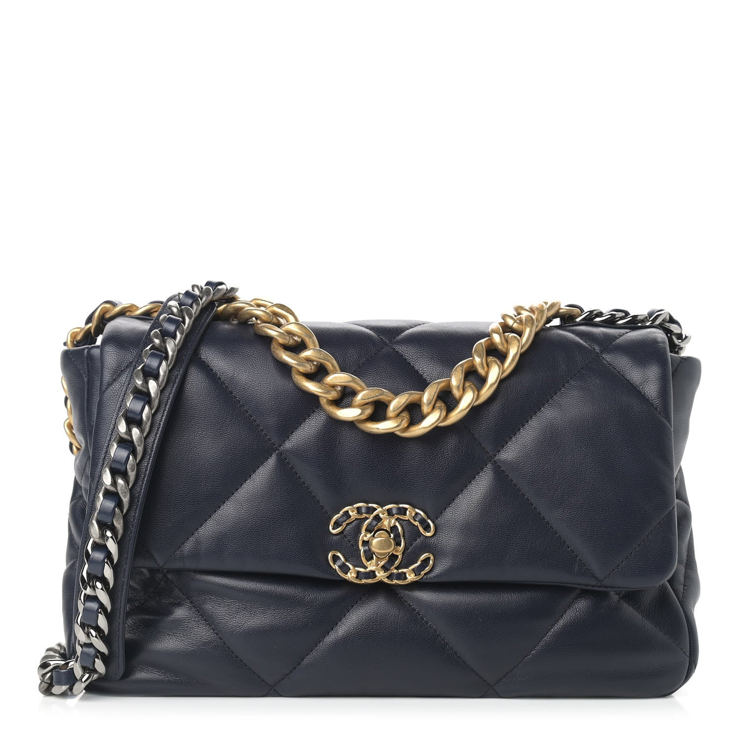 Chanel Goatskin Quilted Large Chanel 19 Flap Navy Blue 1 of 10