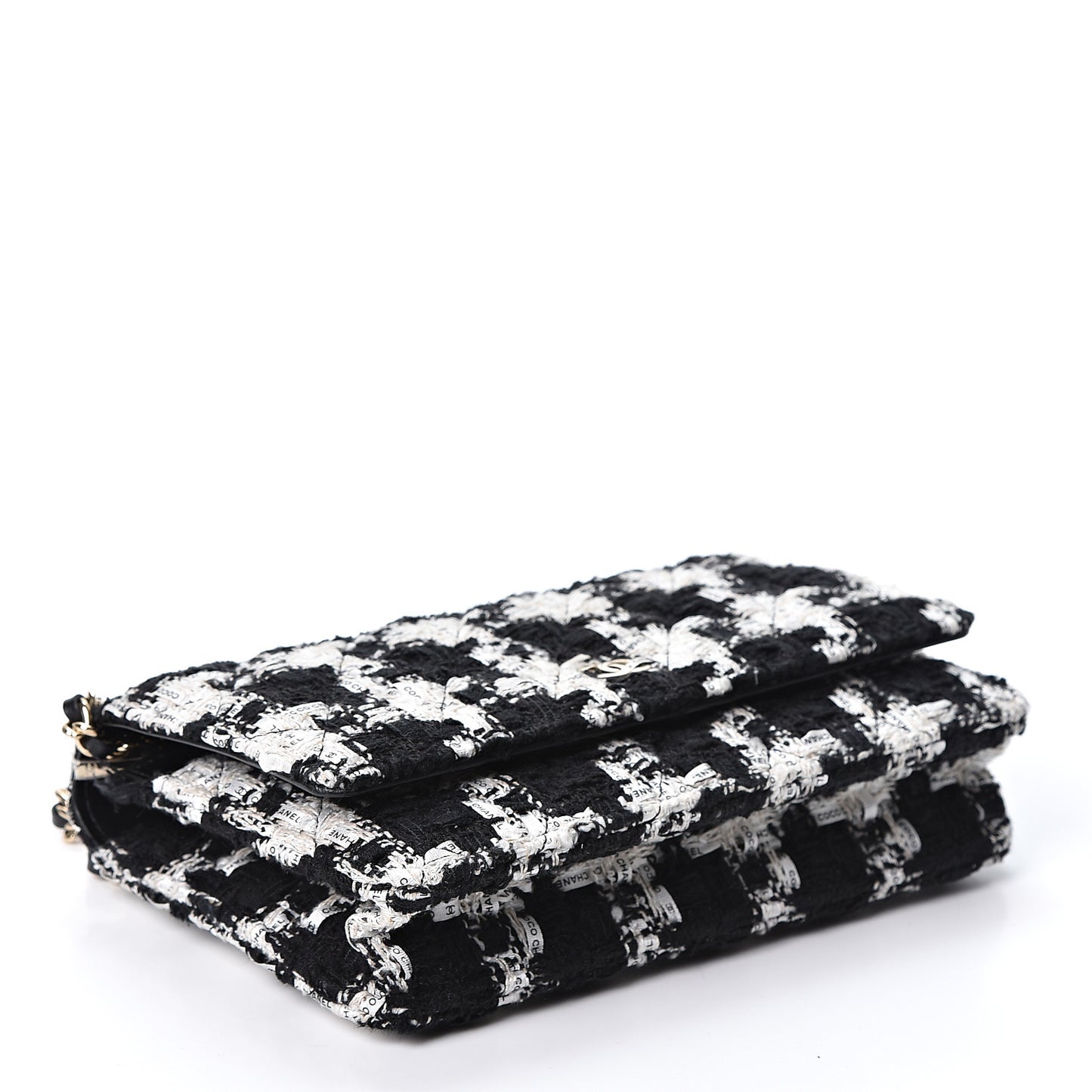 Tweed Quilted Wallet On Chain WOC Black Ecru White