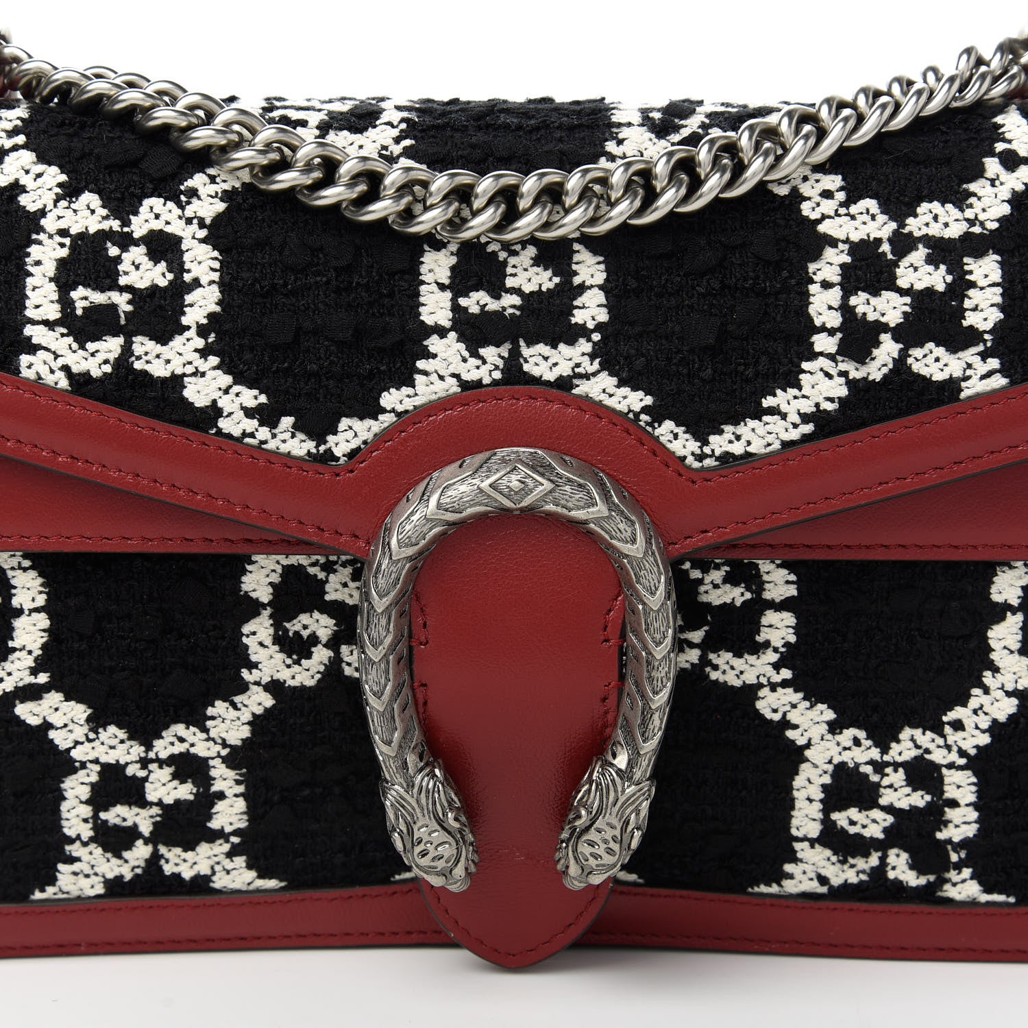 Gucci Tweed GG Monogram Small Dionysus Shoulder Bag Black White 11 of 11