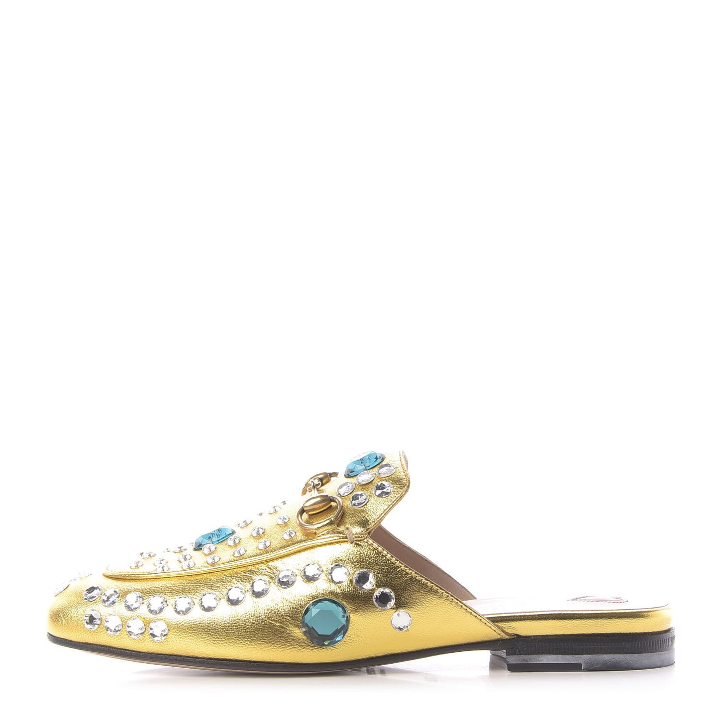 Metallic Nappa Crystal Womens Princetown Slippers 35.5 Gold