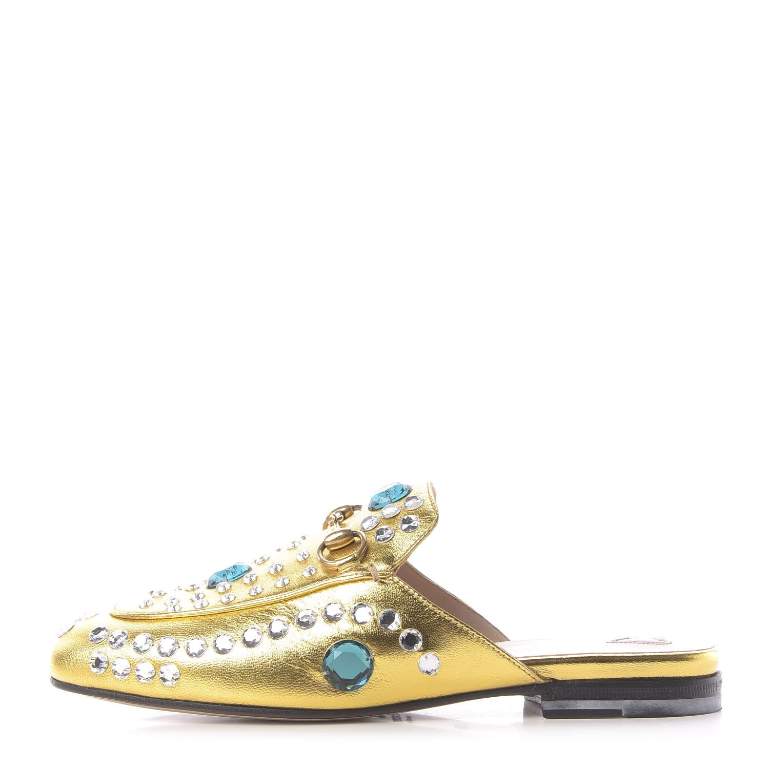 Gucci Metallic Nappa Crystal Womens Princetown Slippers 35.5 Gold 1 of 11