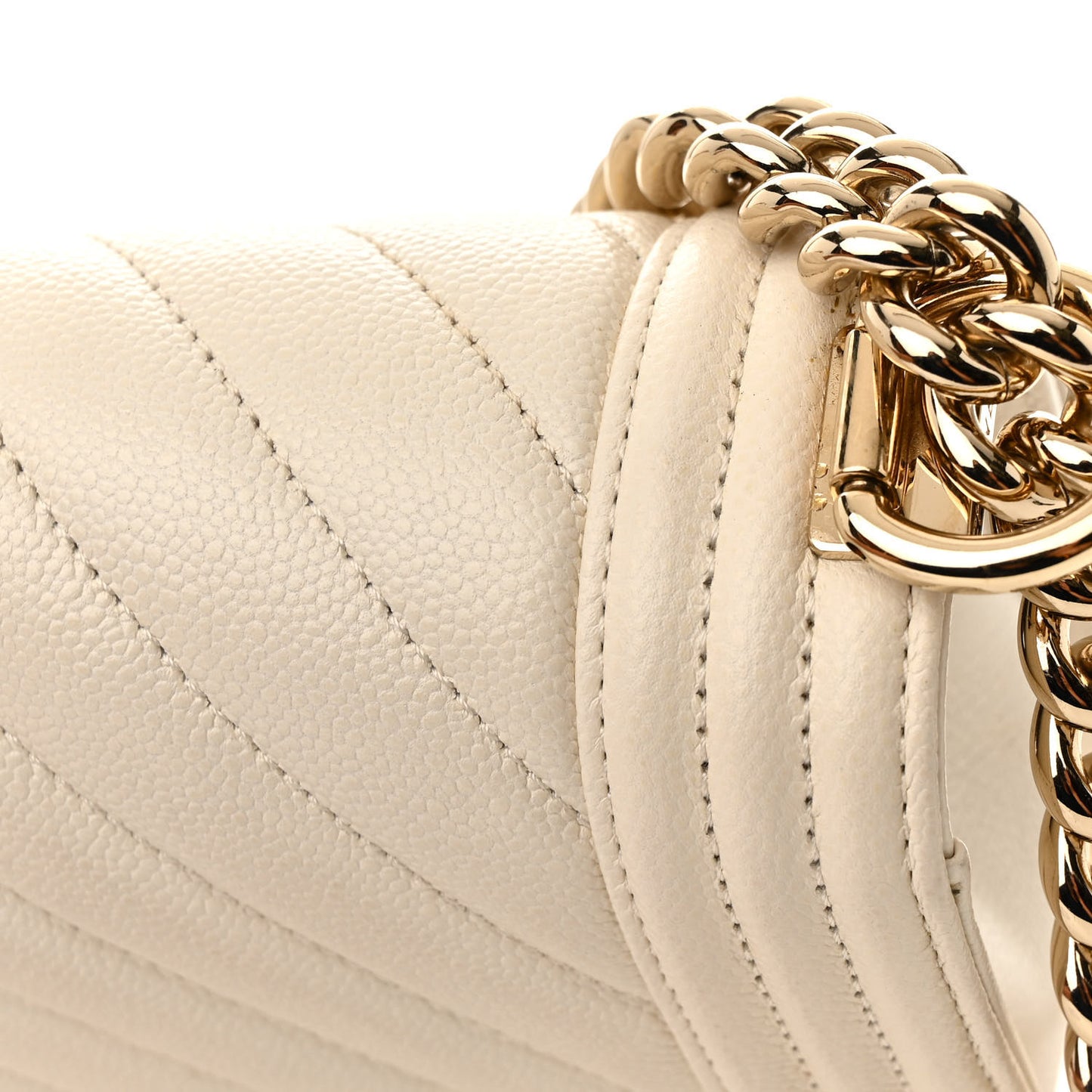 Caviar Chevron Quilted Medium Boy Flap White