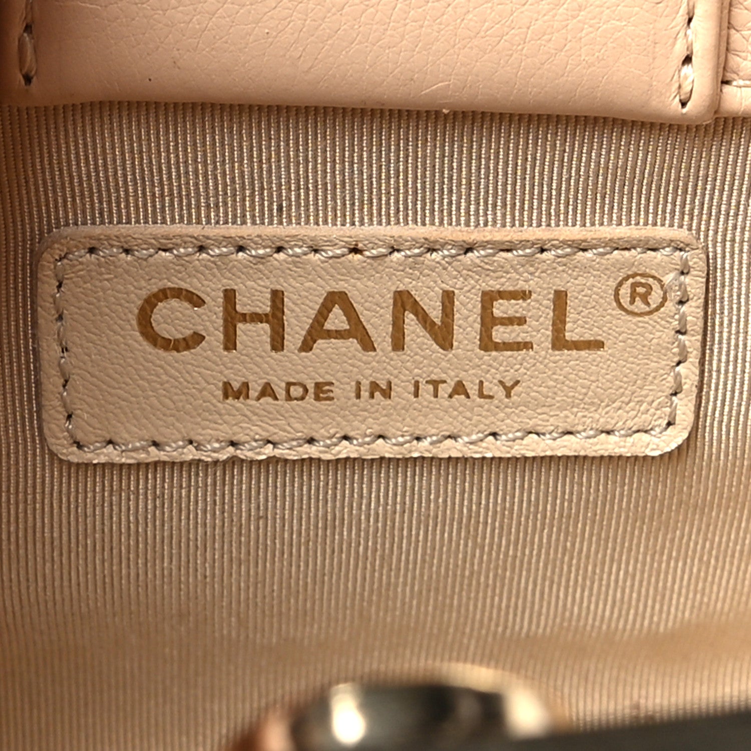 Chanel Grained Calfskin Stitched Mini Label Click Shopper Tote Beige 6 of 12
