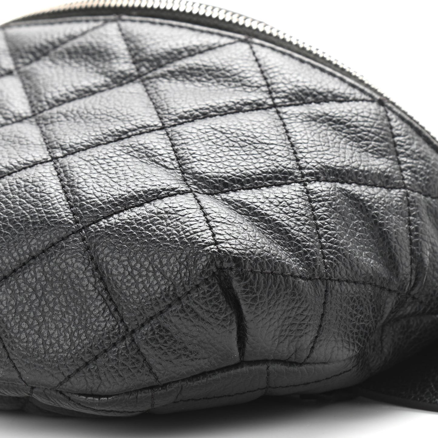 Grained Calfskin Quilted Waist Belt Bag Black