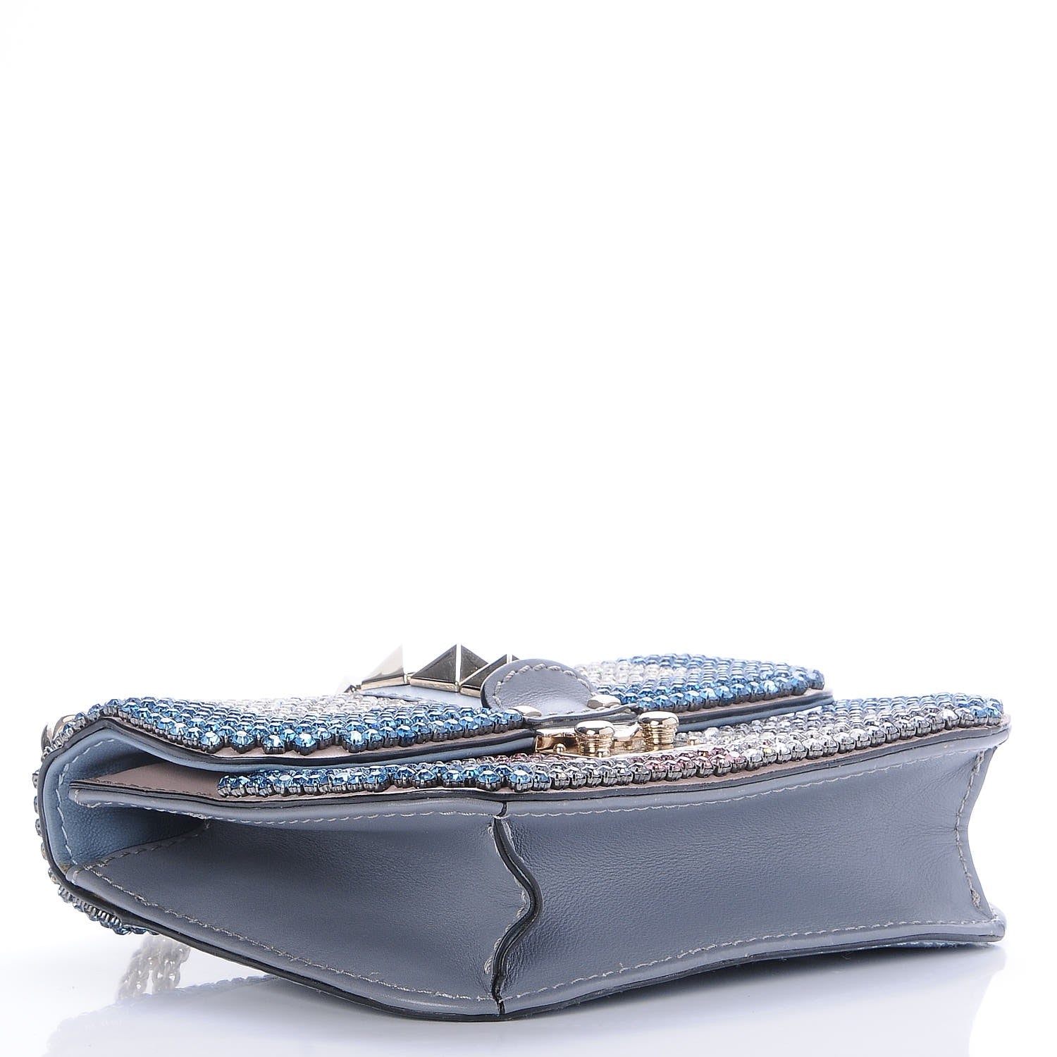 Valentino Garavani Vitello Crystal Embellished Small Glam Lock Rockstud Flap London Stone 5 of 9