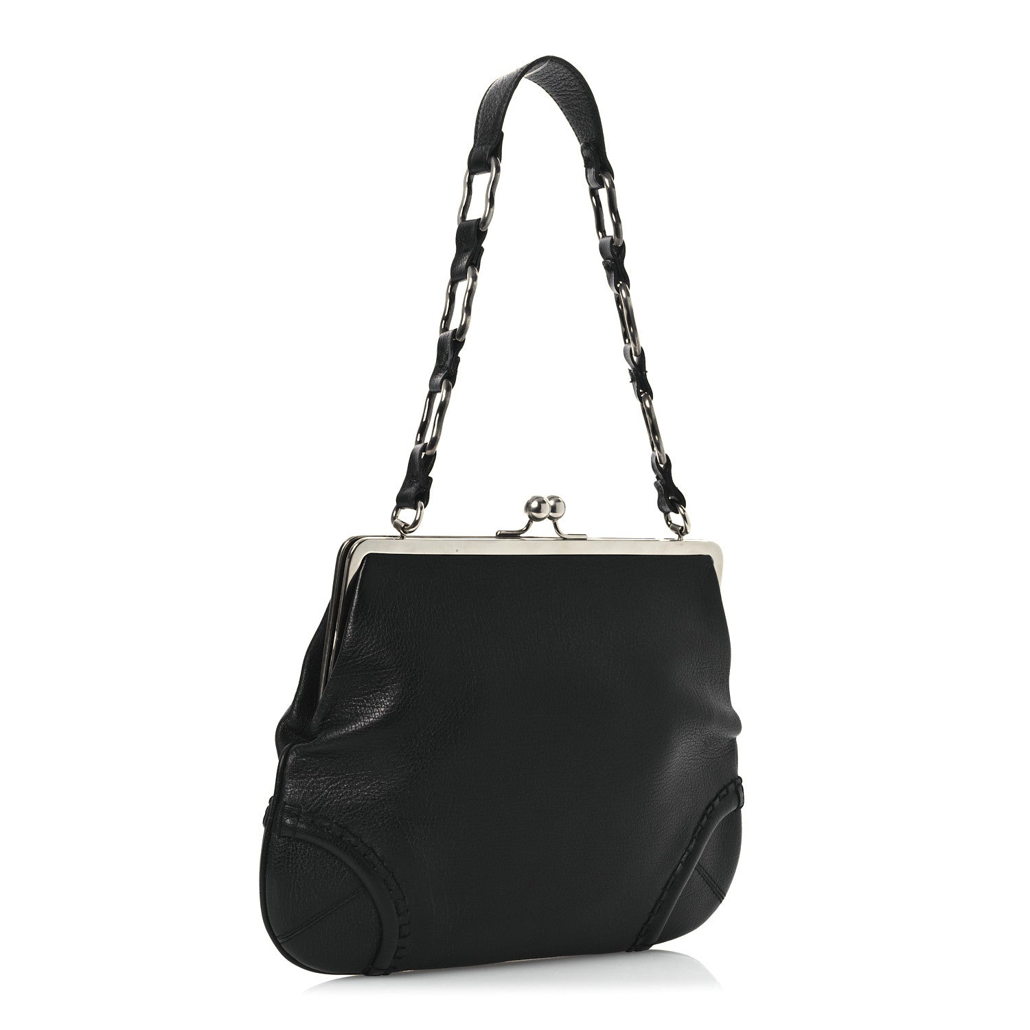 Burberry Goatskin Kiss Lock Frame Shoulder Bag Black 3 of 14