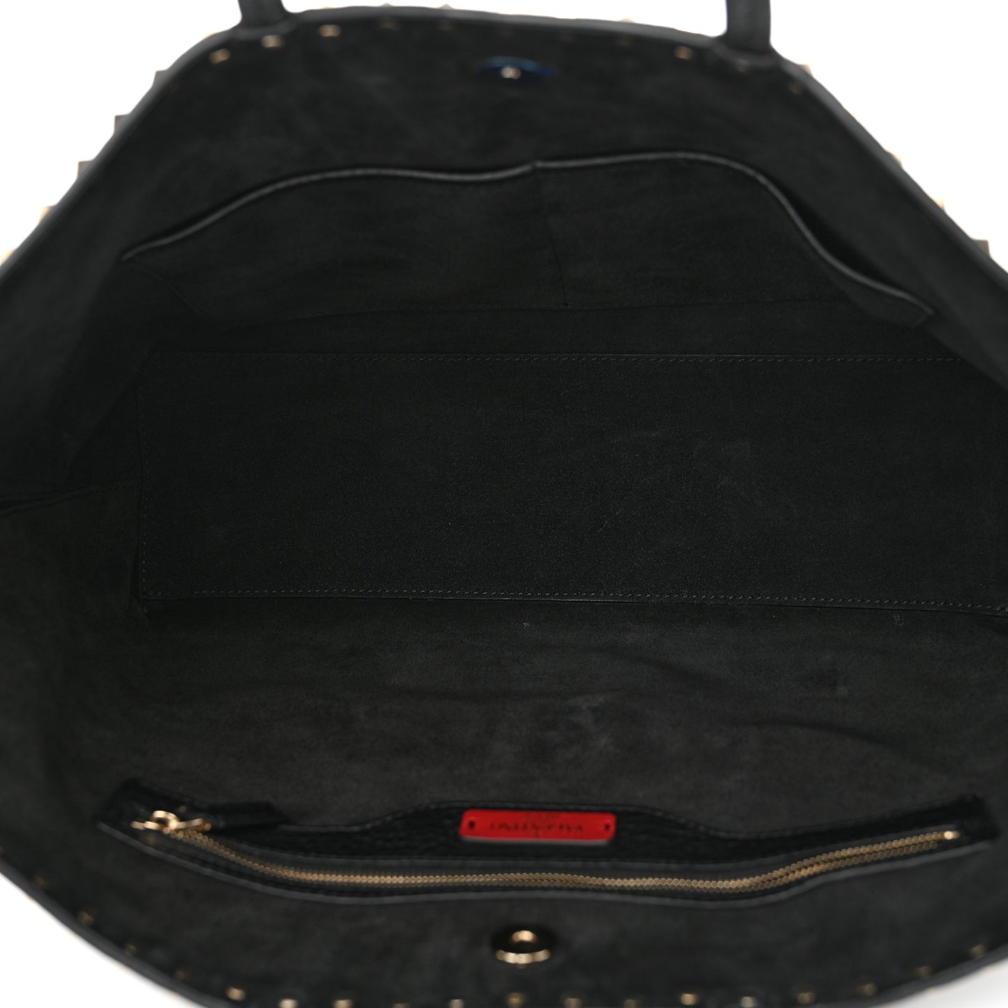 Grained Calfskin Rockstud Shoulder Tote Black