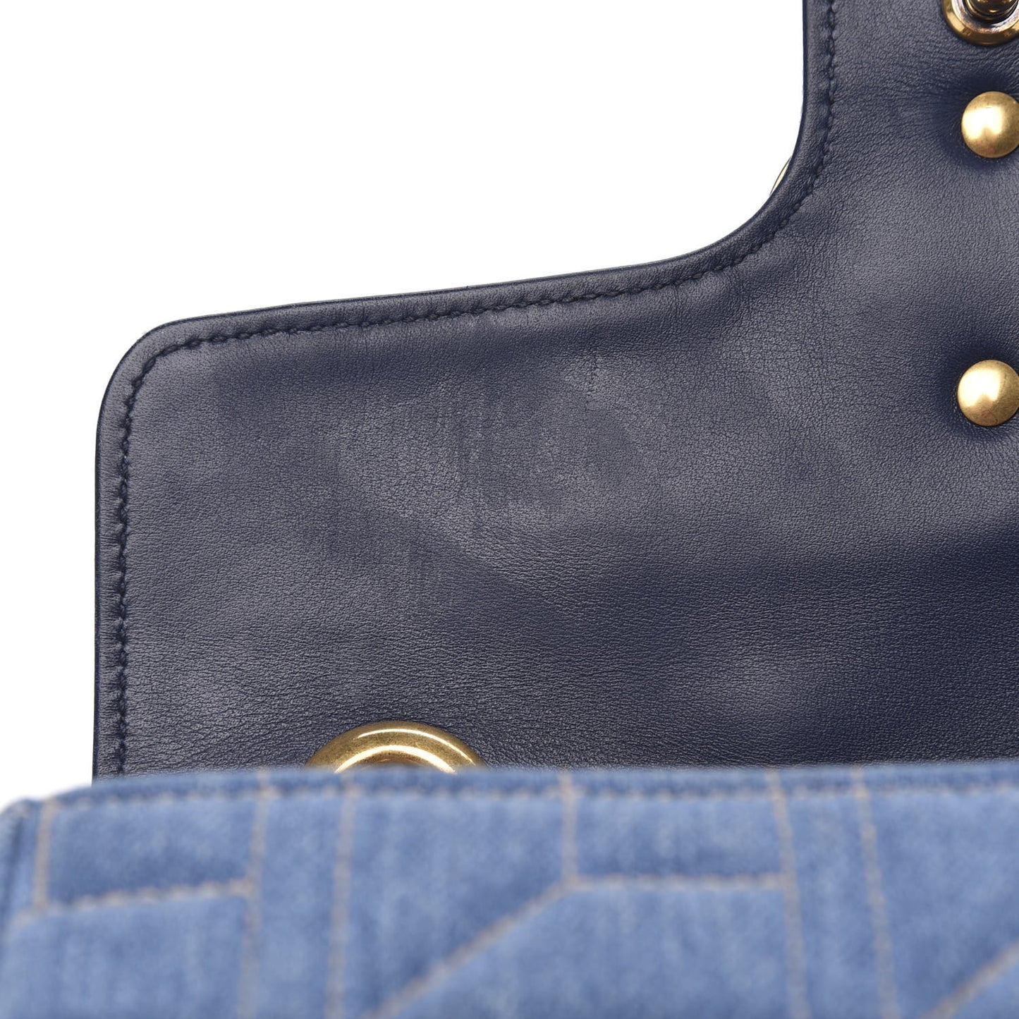 Denim Matelasse Pearl Studded Mini GG Marmont Shoulder Bag Blue