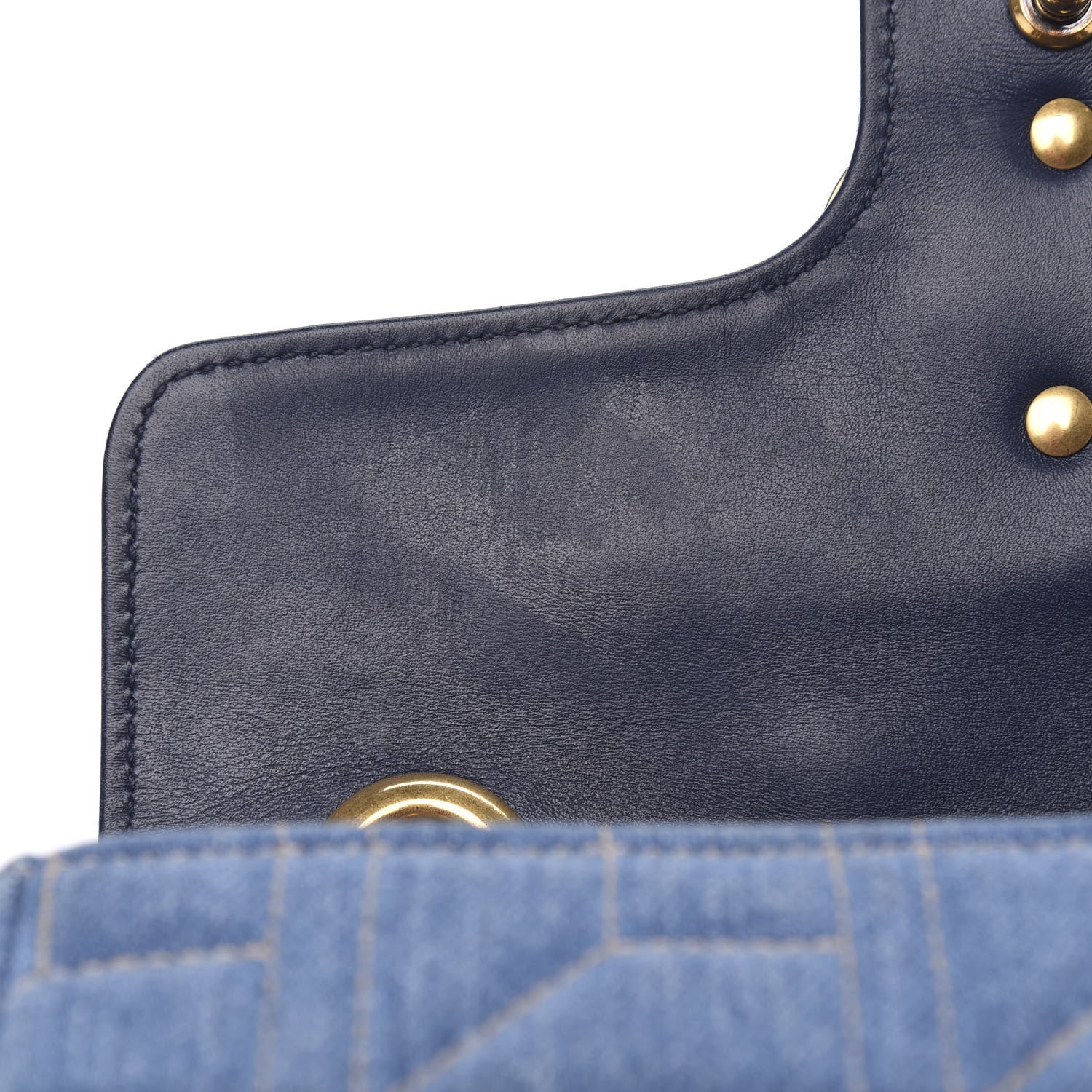 Gucci Denim Matelasse Pearl Studded Mini GG Marmont Shoulder Bag Blue 11 of 11
