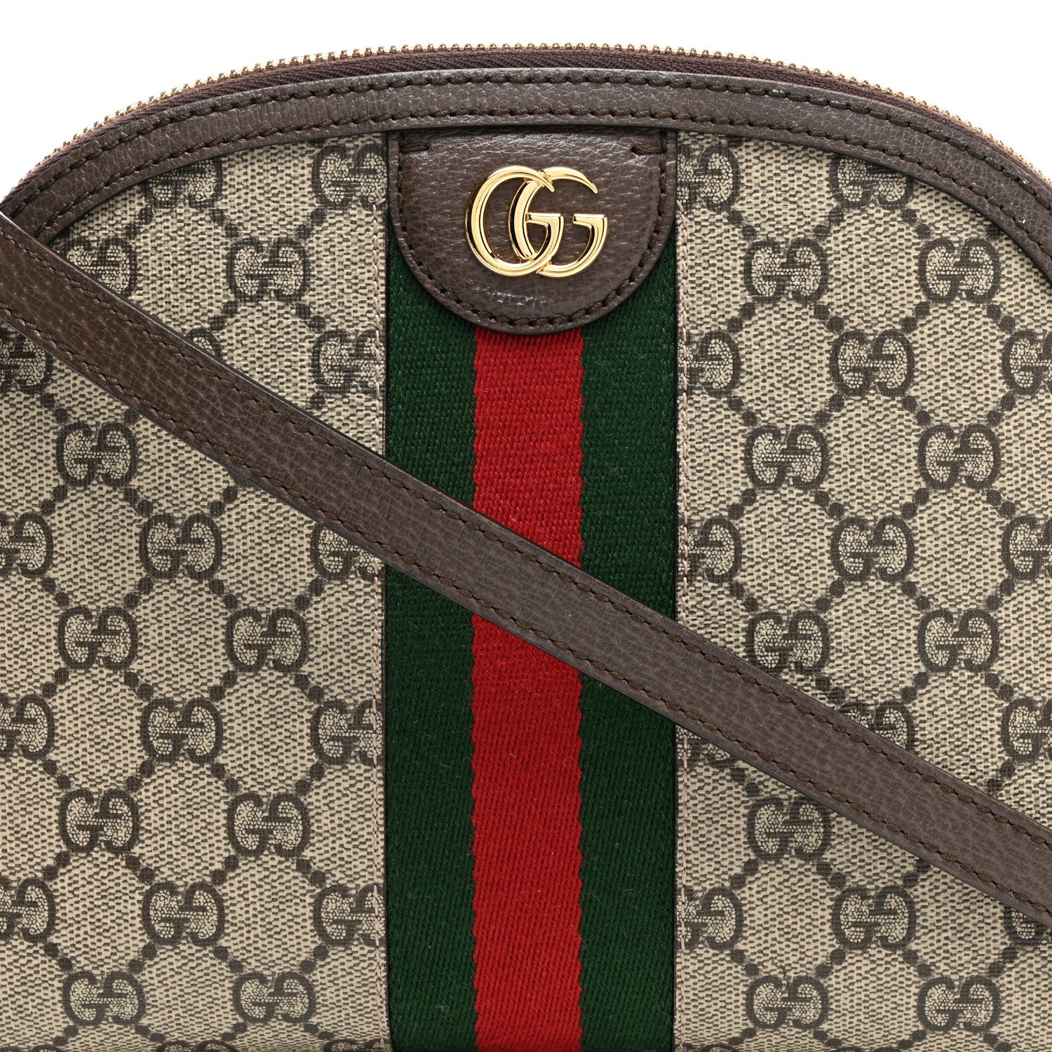 Gucci GG Supreme Monogram Textured Dollar Calfskin Web Small Ophidia Dome Shoulder Bag Beige Ebony New Acero 8 of 11